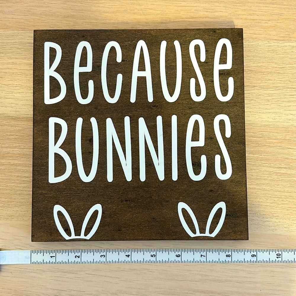 “Because Bunnies” wooden sign